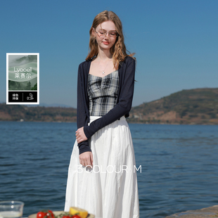 【莱赛尔】三彩2026春季新款开衫两件套长袖上衣格纹吊带套装M