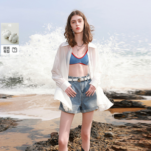 ibudu2025夏季新款烫钻翻边牛仔短裤时髦热裤宽松直筒裤女