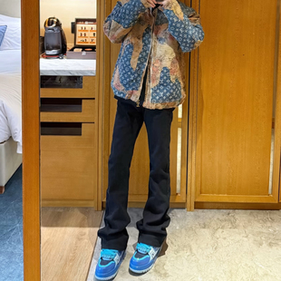 巴黎风黑色水洗复古bootcut直筒弯刀显瘦显腿长微喇百搭牛仔裤男