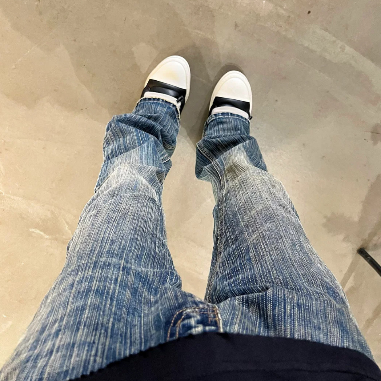 Cleanfit蓝色竹节纹牛仔裤子潮流图片