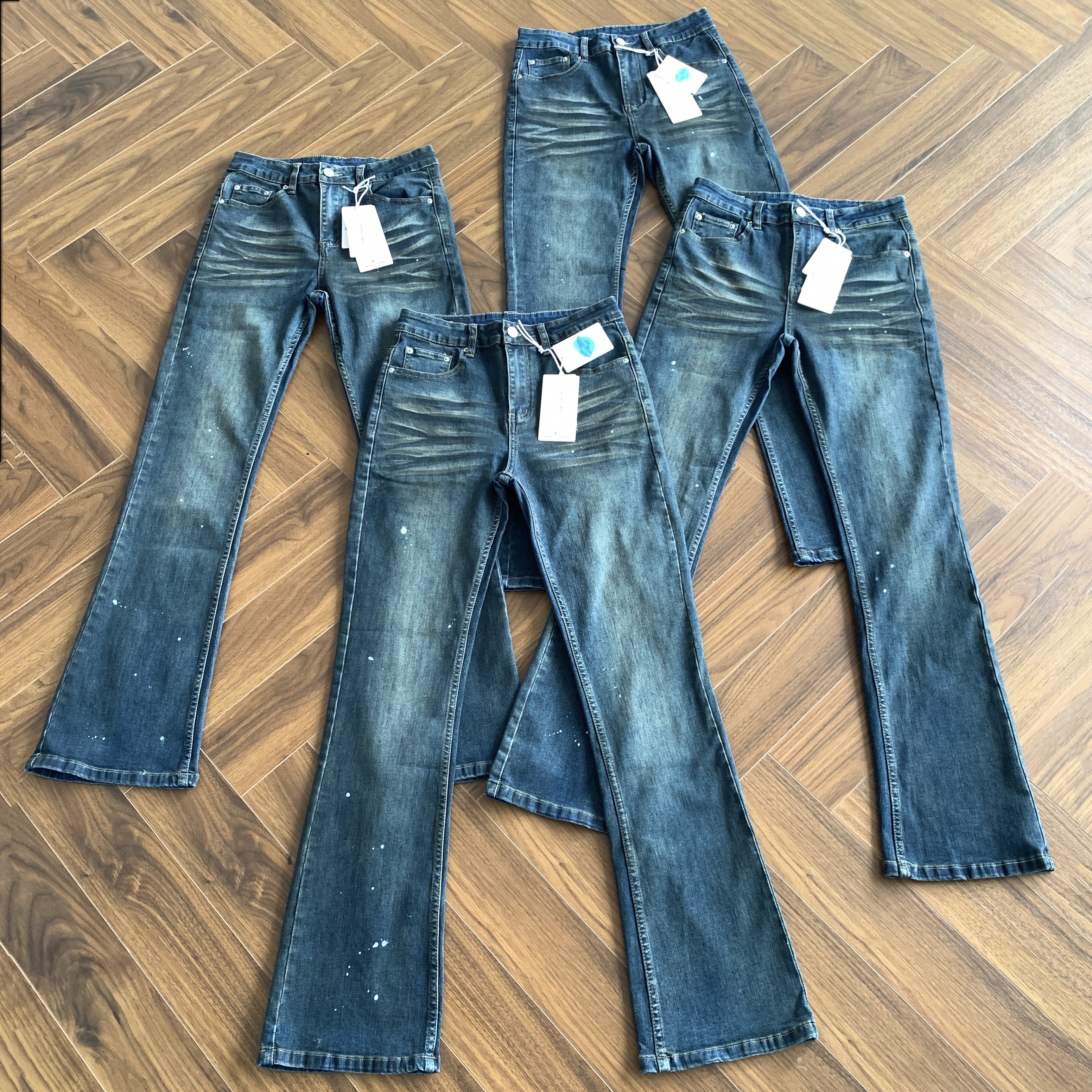 重磅水洗猫须脏染微喇牛仔裤垂坠