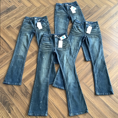 重磅水洗猫须脏染微喇牛仔裤垂坠