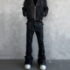 RO风黑色涂层蜡面褶皱喇叭裤 子男 铆钉显瘦拖地长裤 美式 小众牛仔裤