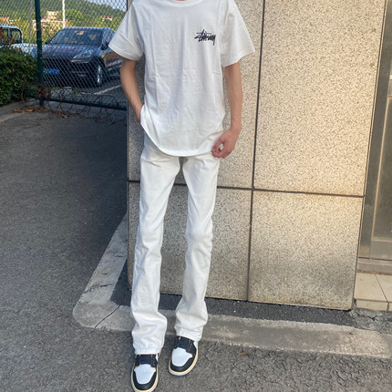 美式水洗白色Cleanfit牛仔裤微喇修身显瘦复古Vintage517长裤子男