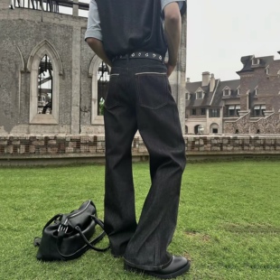 美式冈山复古直筒超高硬度原牛646版型固色牛仔裤长裤拖地裤子男