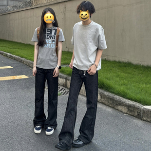 高腰cleanfit垂感长裤 显瘦微喇牛仔裤 男 高街517水洗原牛修身 美式