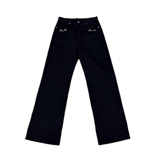 巴黎水洗复古Bootcut显瘦微喇黑牛王面料弹力口袋链条牛仔裤子男
