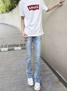 美式水洗浅蓝cleanfit牛仔裤微喇修身显瘦复古vintage517长裤子男