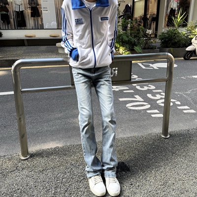 vintage517冰蓝牛仔裤弹力微喇男