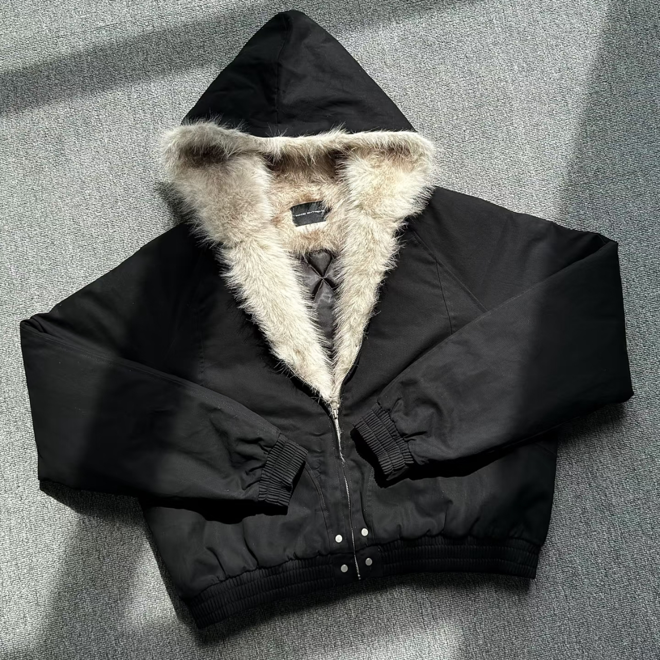 山雕毛领连帽短款拉链棉服外套男