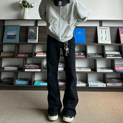 Bootcut23黑色宽松微喇牛仔裤男