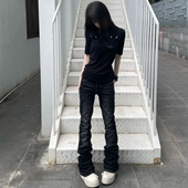 微喇高街vibe弹力黑灰517牛仔裤 辣妹风美式 cleanfit水洗修身 男女