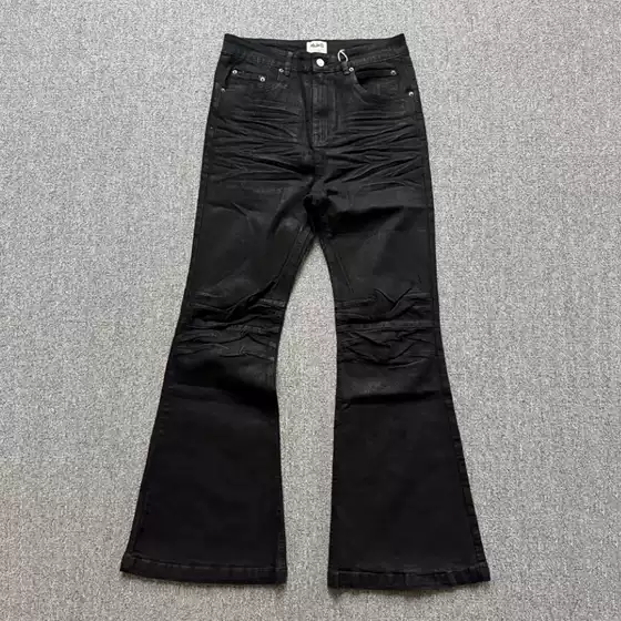Mijko American Retro Dark Niche Metal Hand-Waxed Coated Washed Flared Jeans for Men