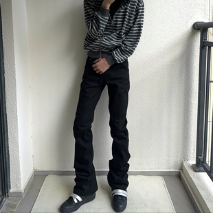美式高街skinny黑牛手缝针音符刺绣修身弹力水洗微喇牛仔裤子男潮