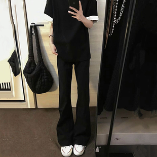 男潮 牛仔裤 美式 高街vibe风重磅水洗黑vintage517质感微喇弹力修身