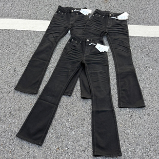 美式517复古黑牛压皱猫须牛仔裤微喇Cleanfit修身显瘦长裤子男潮