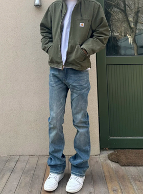 美式高街垂感cleanfit浅蓝色微喇牛仔裤男直筒显瘦vibe长裤子潮牌