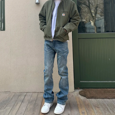 浅蓝色微喇牛仔裤男直筒显瘦长裤