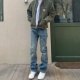 子潮牌 男直筒显瘦vibe长裤 美式 高街垂感cleanfit浅蓝色微喇牛仔裤