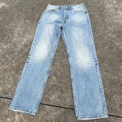 雪花纹冰蓝直筒牛仔裤cleanfitvi