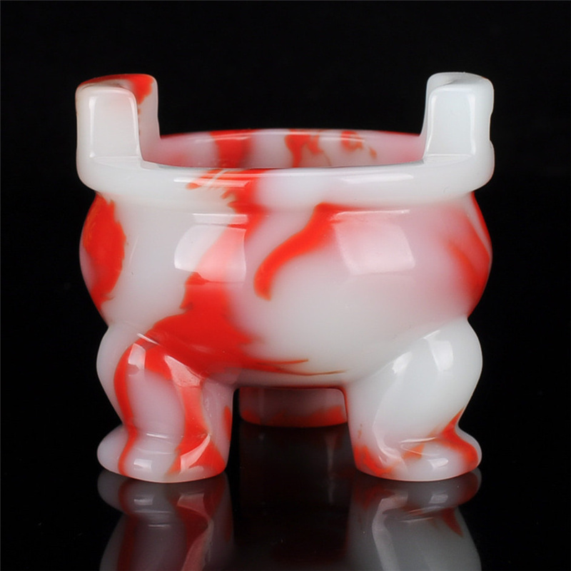 青峰玉业玉器青松玉器新疆和田红白玉小玉鼎 玉香炉手把件石玉小