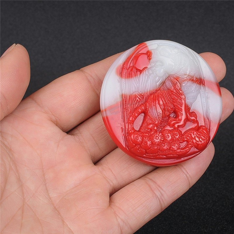 新疆和田玉鸡血玉生肖老虎腰扣金丝玉红玉白玉腰挂男款玉皮带扣