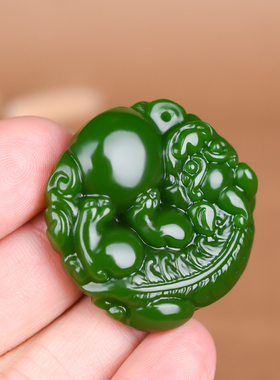 青峰玉业玉器和田玉貔貅吊坠男女款碧玉皮丘玉牌菠菜绿挂件玉坠项