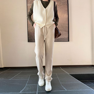 青少年裤子女初中高中学生春秋加长版高个子小脚直筒仿羊绒休闲裤