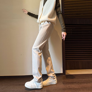 青少年初中高中学生女孩羊毛裤子春秋仿羊绒小脚直筒运动休闲卫裤