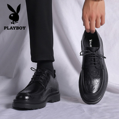 花花公子皮鞋男款冬季加绒真皮商务正装德比鞋增高休闲新郎结婚鞋
