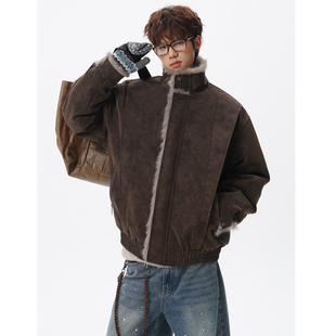 痞帅加绒加厚座山雕棉衣袄外套 短款 高级感PU皮毛领羽绒服男士 冬季