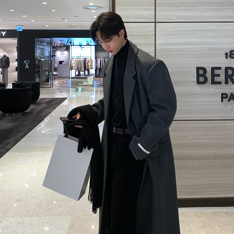 高级感谢尔比毛呢大衣男士秋冬季加厚休闲中长款战壕呢子风衣外套