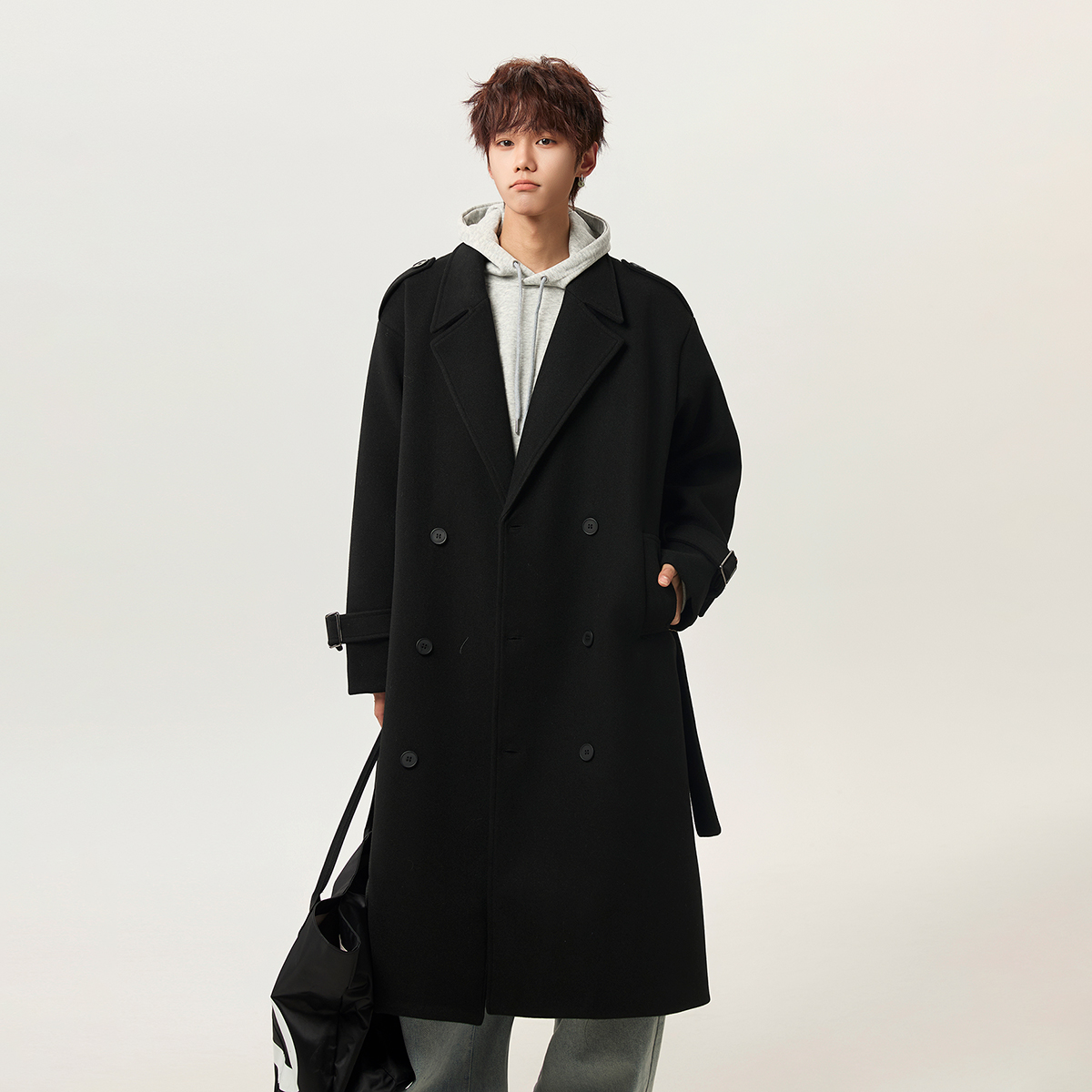 高级感克苏鲁毛呢大衣男士秋冬季加厚中长款德式男生呢子风衣外套