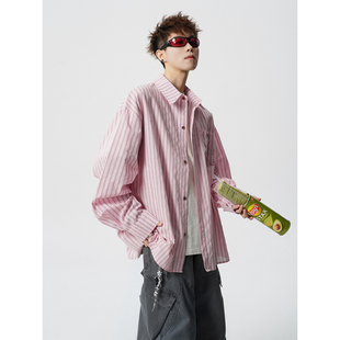 美式高级感条纹衬衫男士长袖春秋季款潮牌痞帅青少年休闲衬衣外套