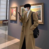 中长款 高级感克苏鲁毛呢大衣男士 秋冬季 英伦韩系加厚呢子风衣外套