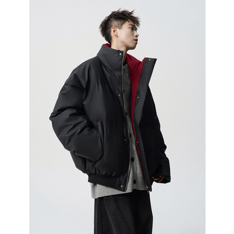 美式PU皮羽绒服男士冬季2025款潮牌痞帅青少年男生加厚棉衣袄外套