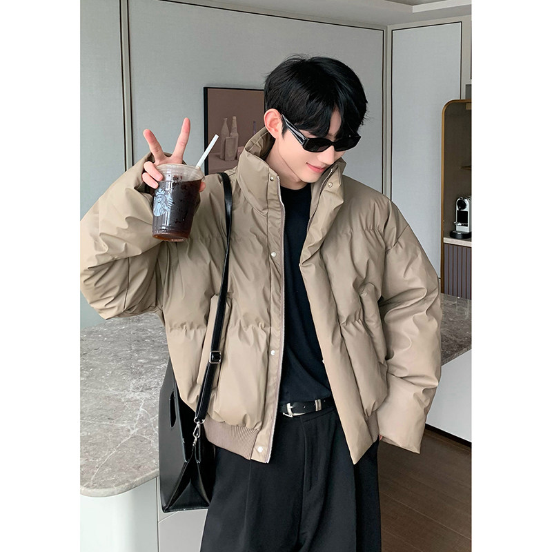 美式高级感PU皮羽绒服男士冬季潮牌韩系痞帅气短款加厚棉衣袄外套