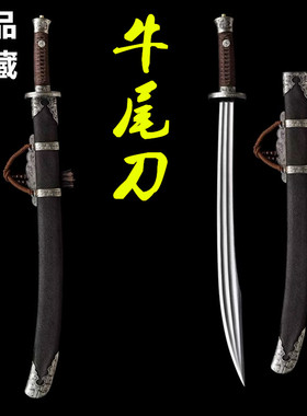 龙泉刀剑一体锻打花纹钢中款精品牛尾刀鱼皮宝剑收藏冷兵器未开刃