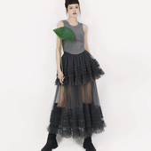 TEATREE自制网纱半身裙木耳边a字裙仙女纱裙垂感防晒透视小众裙夏