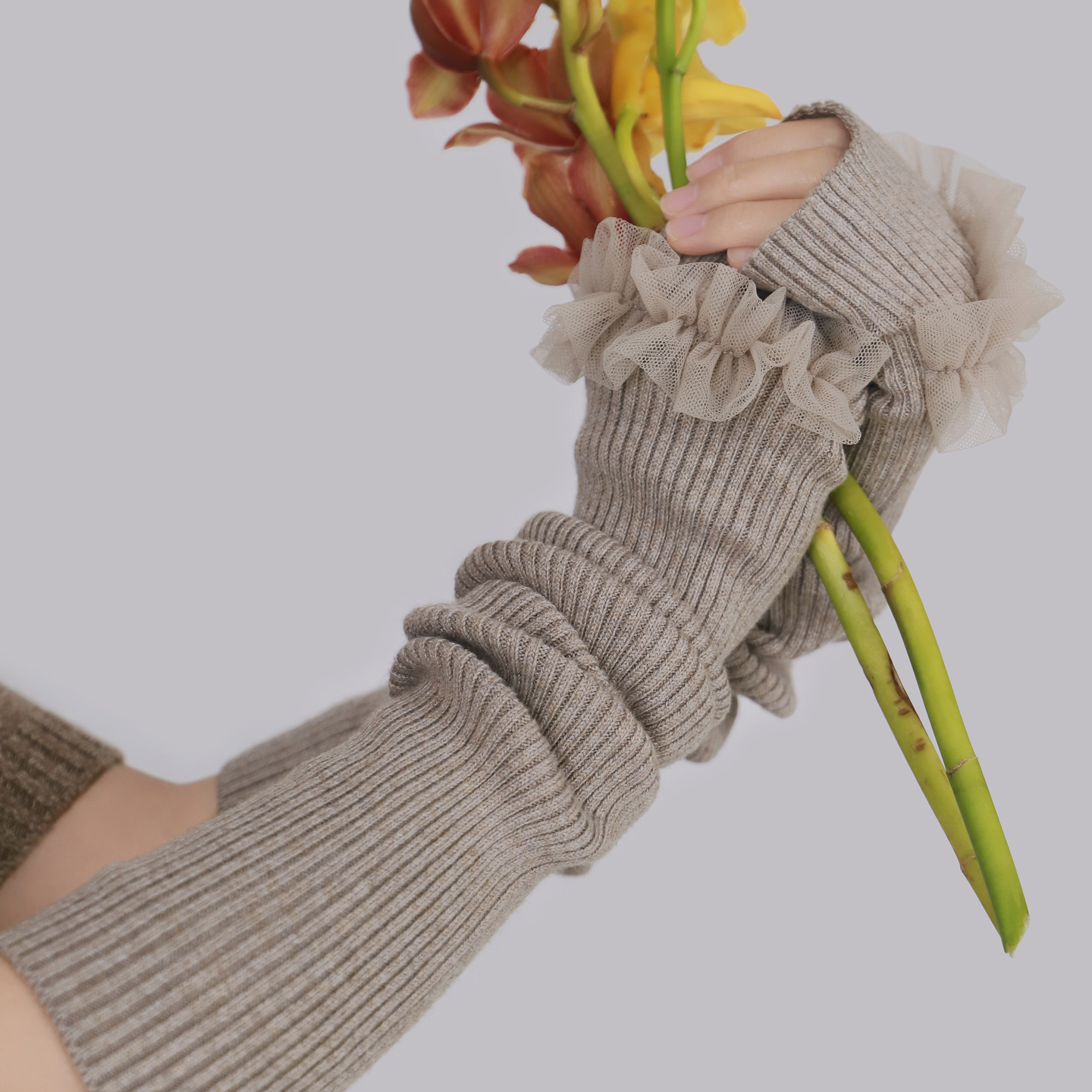 羊毛花边手臂套保暖袖套个性手套