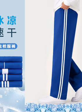 冰丝速干夏深宝蓝色校服裤子小学初高中生同款春秋冬季加绒厚儿童