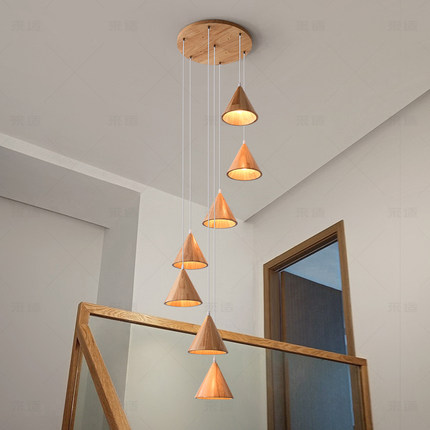 现在简约日式实木创意个性楼梯灯复式楼loft公寓旋转楼梯间吊灯