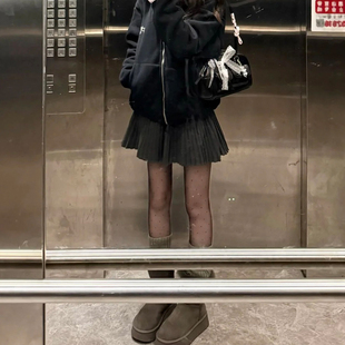 灰色毛呢百褶裙女冬季 高腰a字半身裙小个子纯欲风琴短裙 2025新款