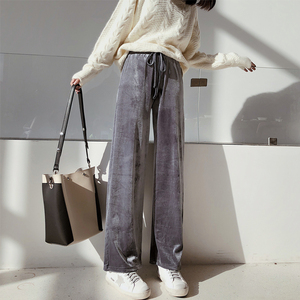 金丝绒垂感高腰阔腿裤