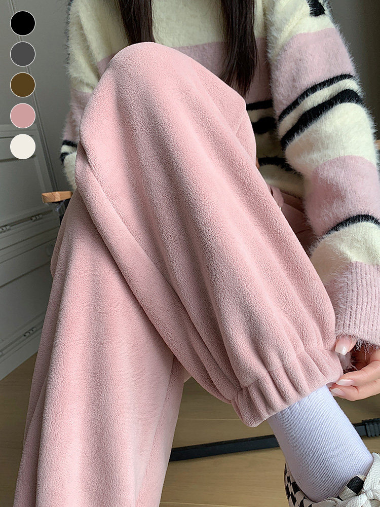 粉色加绒加厚卫裤女秋冬季棉裤摇粒绒小个子运动裤束脚暖暖裤外穿,女装/女士精品,休闲裤,淘宝优惠券,粉丝福利购,淘宝优惠卷