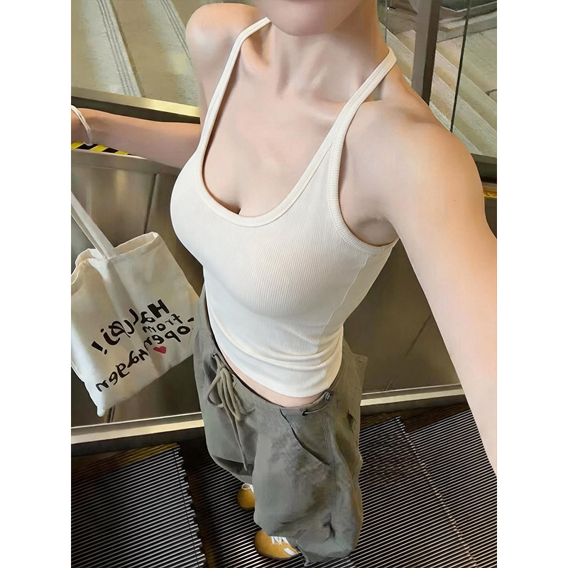 Klein Blue Halter Neck Camisole for Women, Summer Thin Style with Built-In Bra Pads, Can Be Worn as Outerwear, Sporty and Stylish Back Top