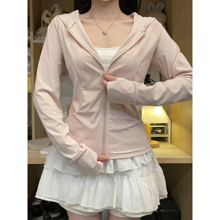 显瘦薄款 户外V防晒服修身 外套上衣0325e 夏季 粉色冰丝防晒衣女款