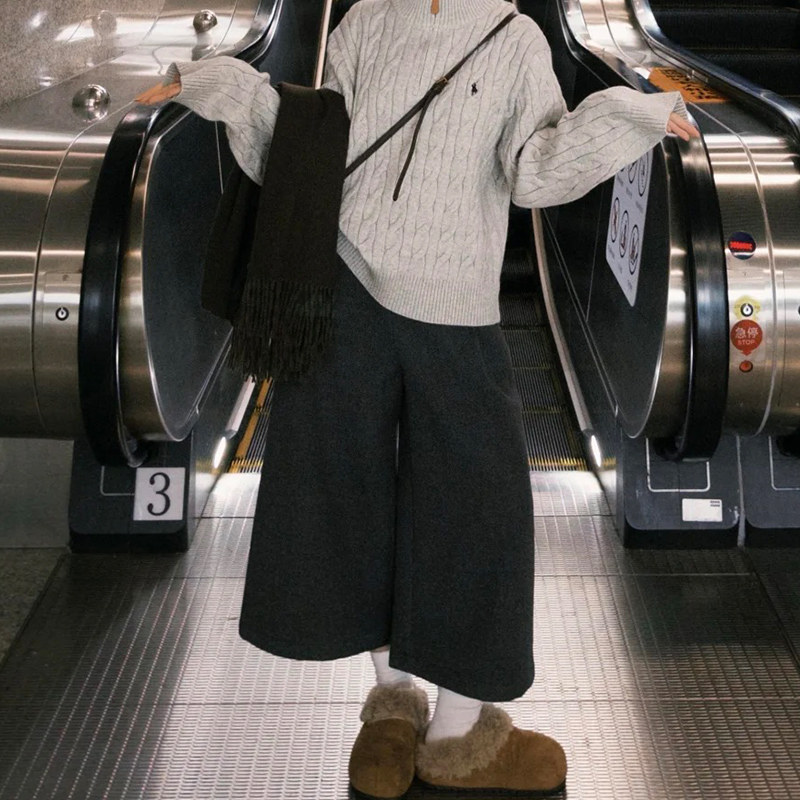 深灰色毛呢八分裤女秋冬今年流行梧桐裤小个子高腰显瘦加绒阔腿裤,女装/女士精品,休闲裤,淘宝优惠券,粉丝福利购,淘宝优惠卷