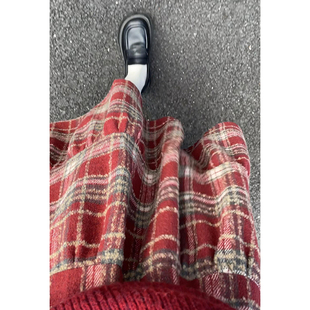 红色格子半身裙女中长版秋冬2026新款高腰显瘦a字伞裙毛呢蛋糕裙