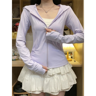 外套0325e 户外运动连帽开衫 紫色冰丝防晒衣女夏薄款 V防晒服修身